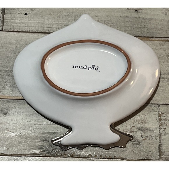 Sanibel‎ By Mud Pie Fish Plate, White Glazed Terracotta Plate W/Silver - Picture 7 of 10